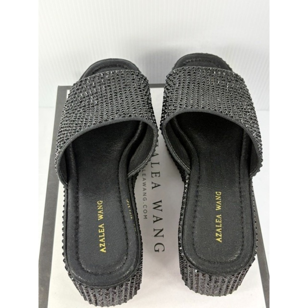 Azalea Wang Arachna Black Rhinestone Platform Wedge Slide Sandals Womens 8.5 - Picture 7 of 16